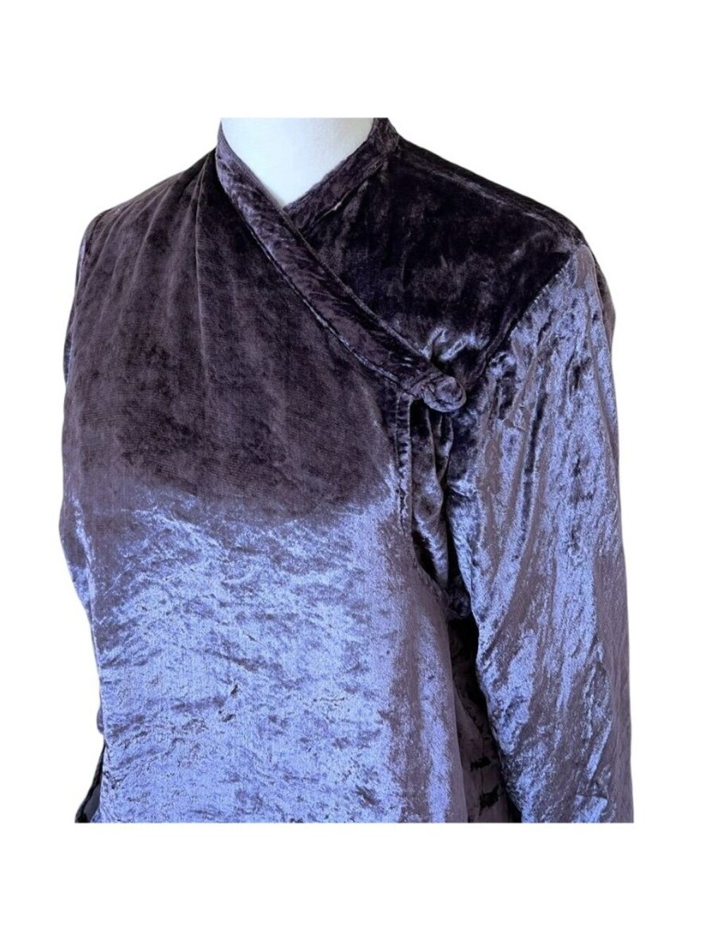 VTG Crushed Velvet Wrap Jacket Sz S Mandarin Collar Asymmetrical Boho Luxe Coat - Picture 2 of 14